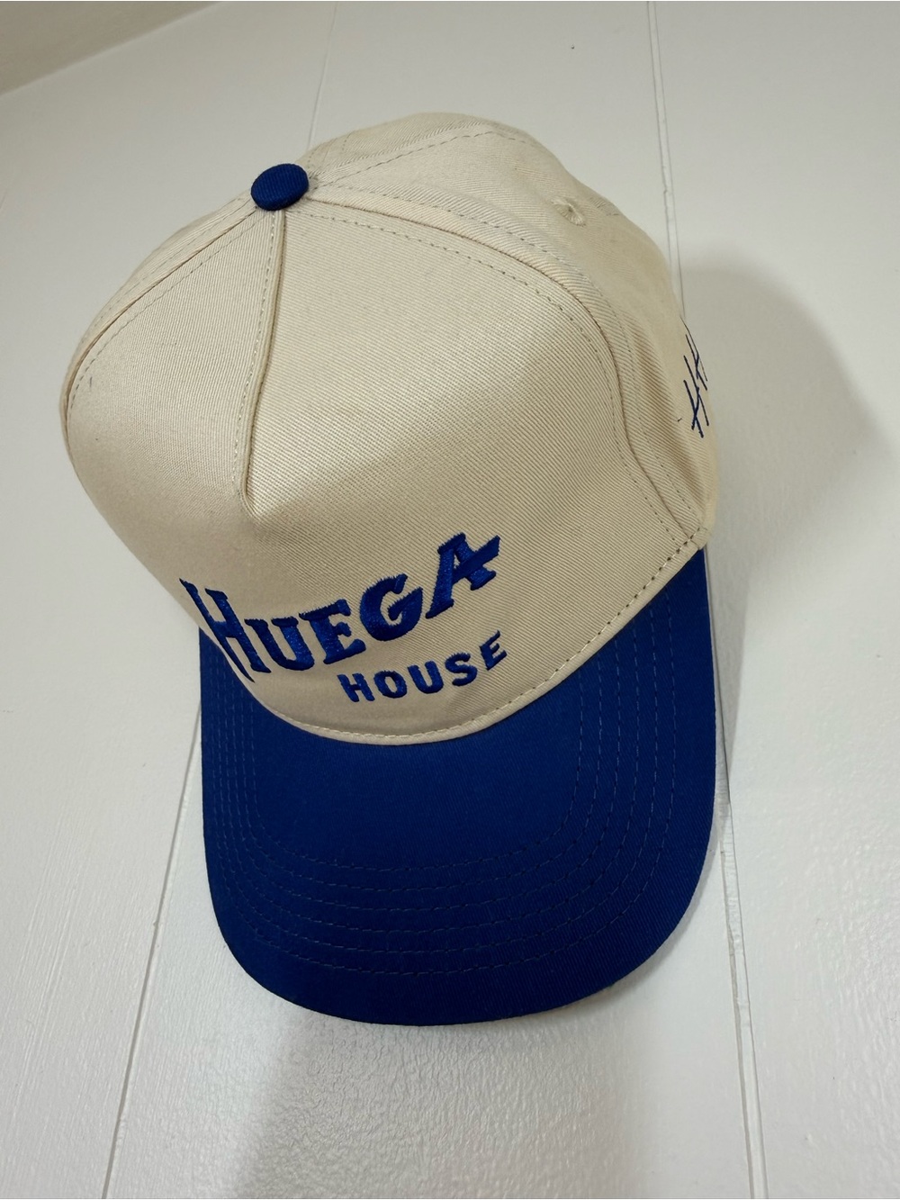 Huega House eTwo-Tone Baseball Cap - Cream & Blue - worn